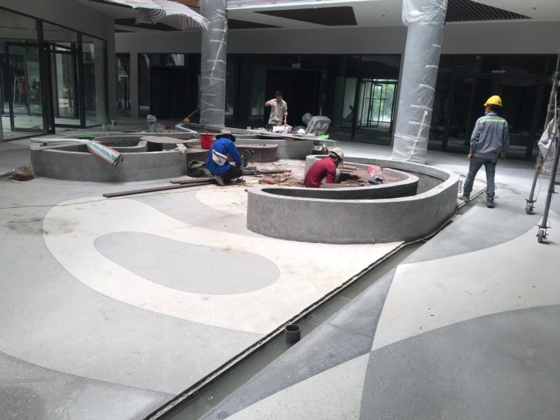 Thi công bồn cây, ghế ngồi, sàn đá mài Terrazzo